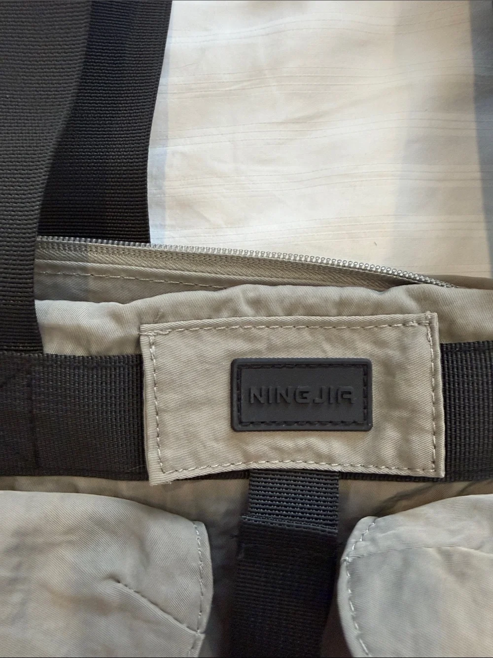 Nylon Utility Tote Bag in Olive with Black Straps